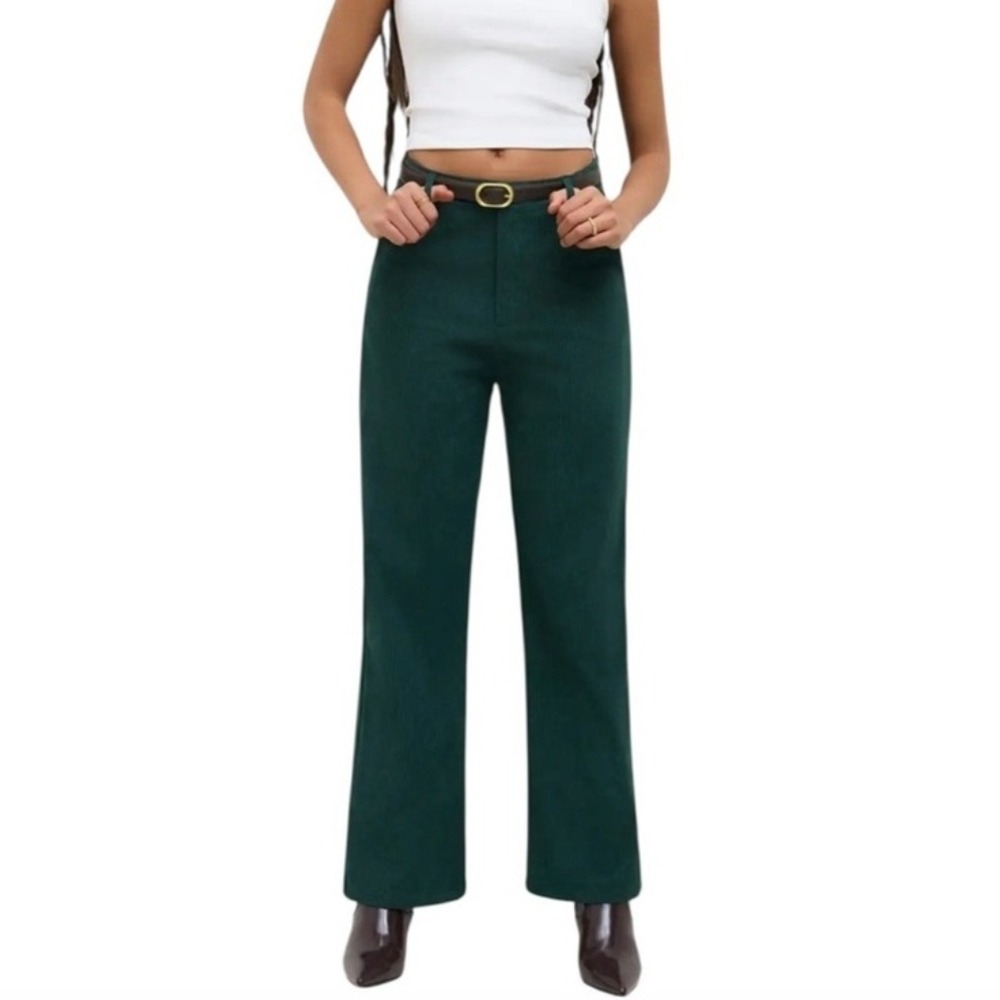 Cider Corduroy Pants Women XL Green High Waisted Wide Leg Stretchy